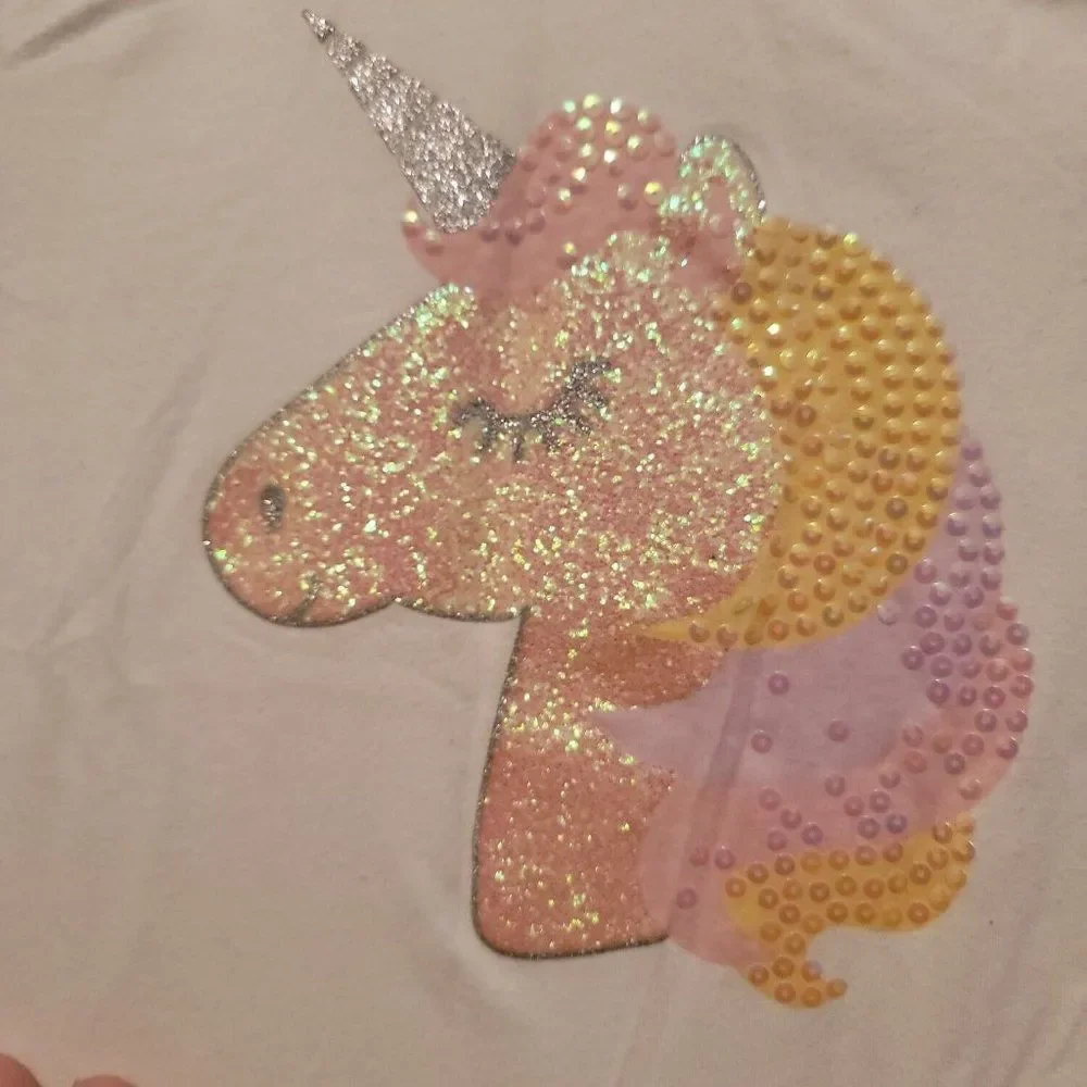 The Children's Place Girls White Sequin Unicorn Cap Sleeve T-Shirt Size 4T